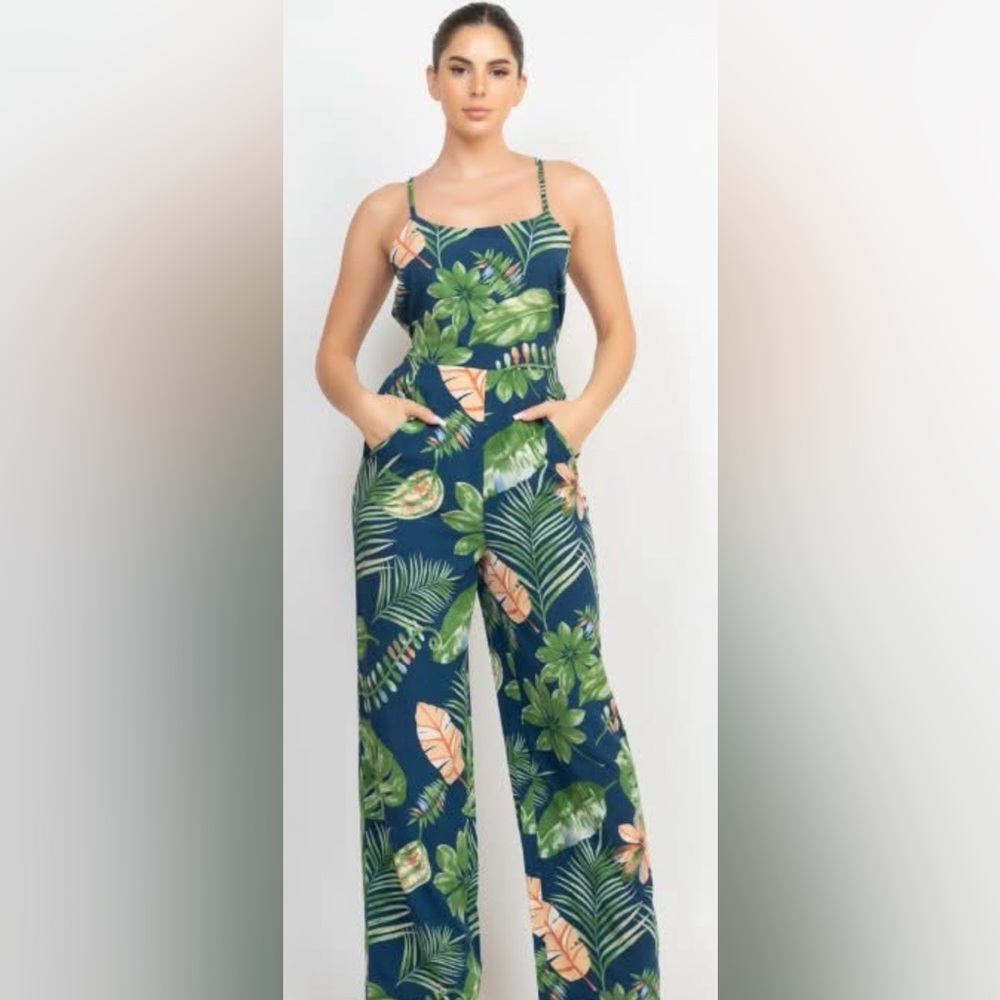 Floral Paradise Jumpsuit - Navy and Green